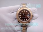 Replica Rolex Yacht Master Brown Dial 2-Tone Rose Gold Strap Watch 